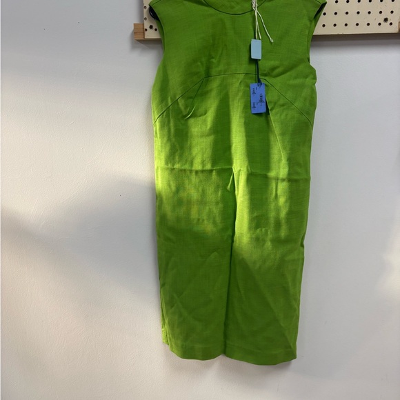 VTG 60's Linen Mock neck Midi Dress Bright Green Tags Still Attached - Picture 11 of 12